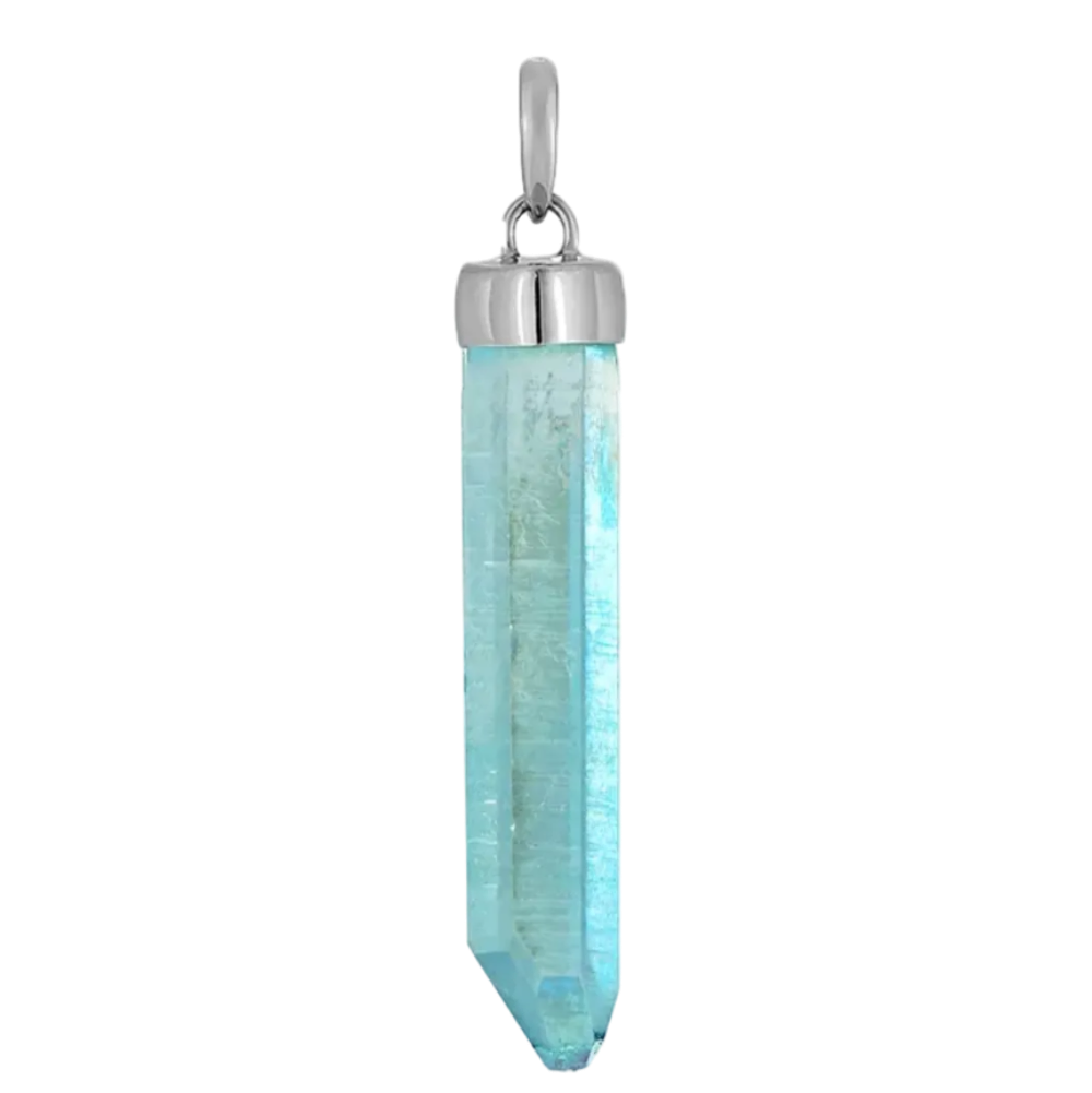 Blue Moon - Aqua Aura Kristall-Anhänger in 925 Silber-Fassung