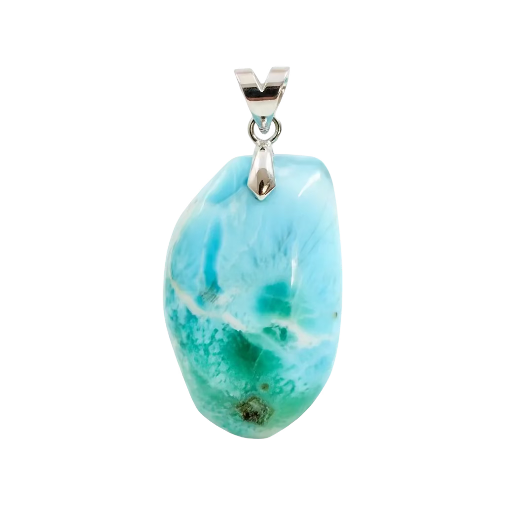 Offenheit - Larimar Anhänger, 3 cm, 925 Silberöse