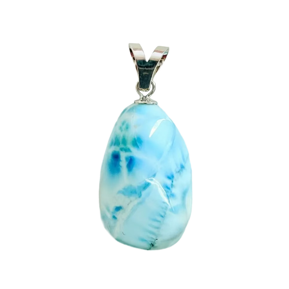 Offenheit - Larimar Anhänger, 3 cm, 925 Silberöse